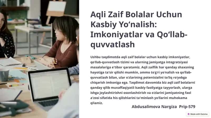 Aqli Zaif Bolalar Uchun Kasbiy Yoʻnalish: Imkoniyatlar va Qoʻllab-quvvatlash