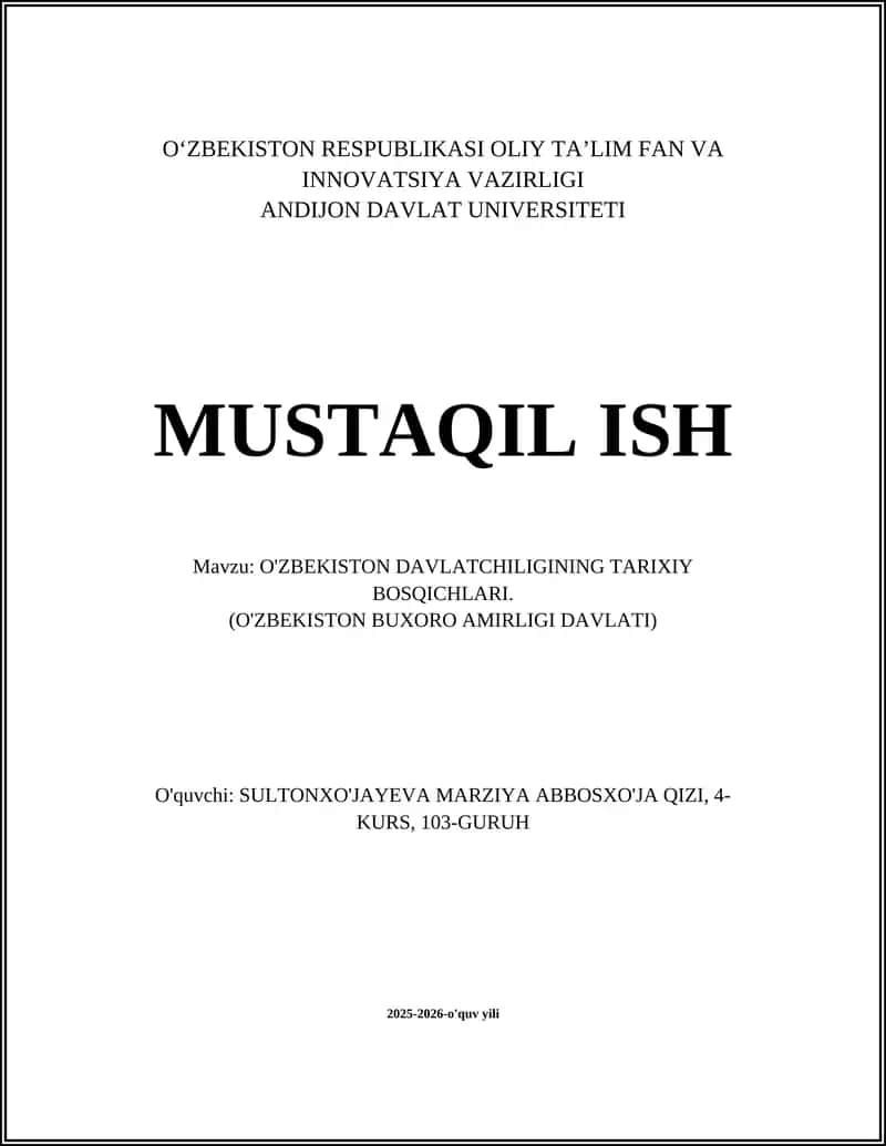 O'ZBEKISTON DAVLATCHILIGINING TARIXIY BOSQICHLARI