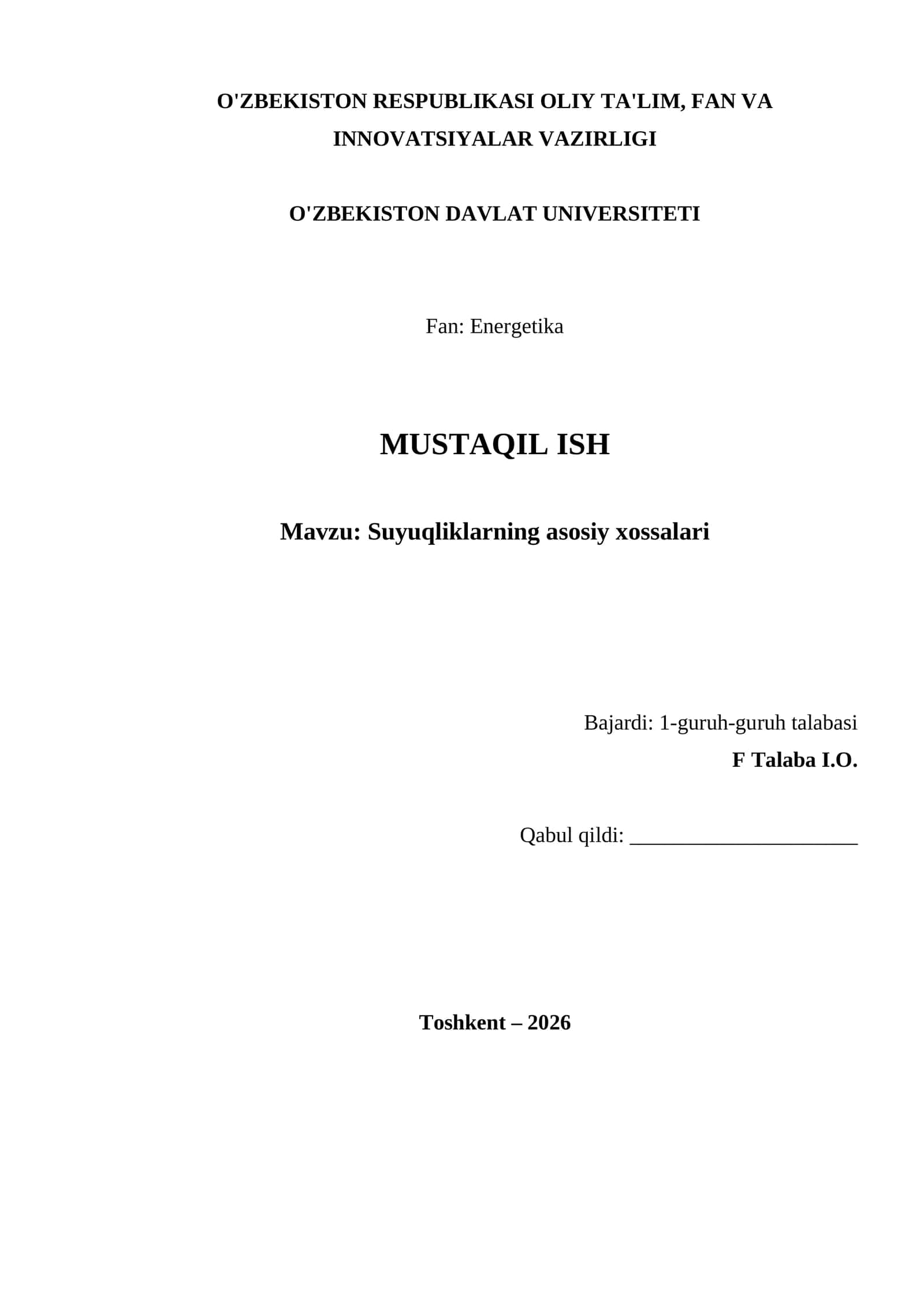 Suyuqliklarning asosiy xossalari