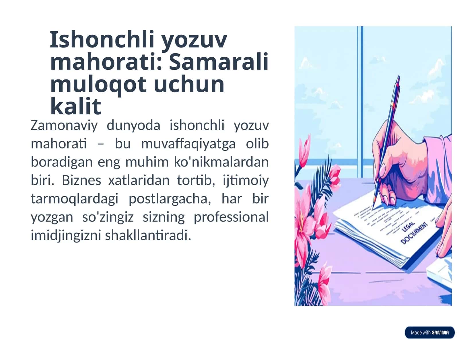 Ishonchli yozuv mahorati: Samarali muloqot uchun kalit