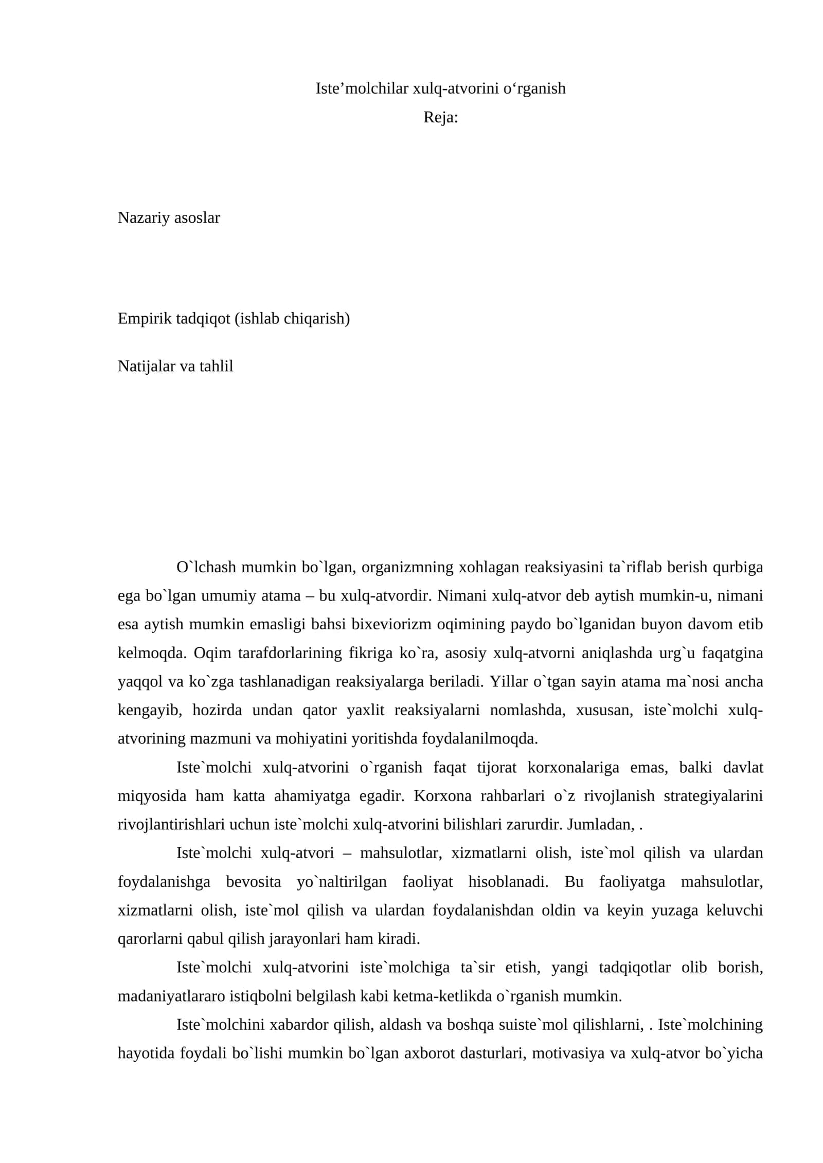 Iste’molchilar xulq-atvorini o‘rganish