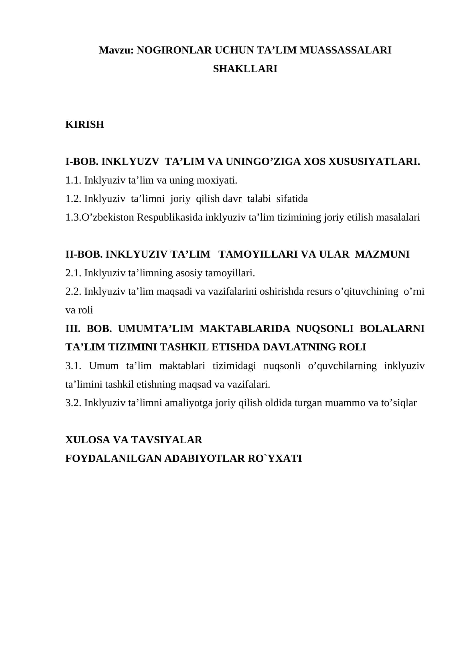 NOGIRONLAR UCHUN TA’LIM MUASSASSALARI SHAKLLARI