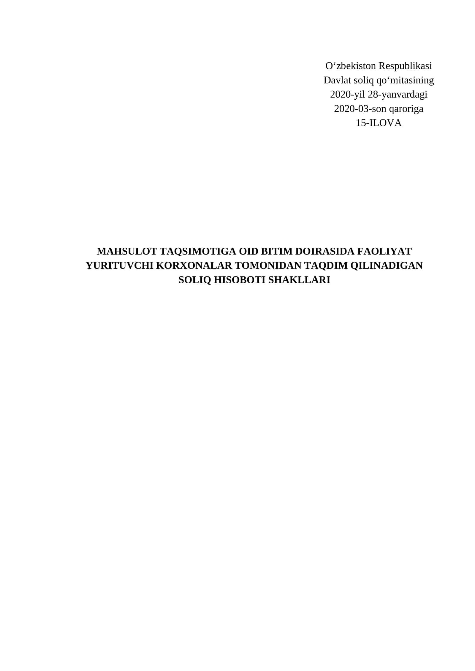 MAHSULOT TAQSIMOTIGA OID BITIM DOIRASIDA FAOLIYAT YURITUVCHI KORXONALAR