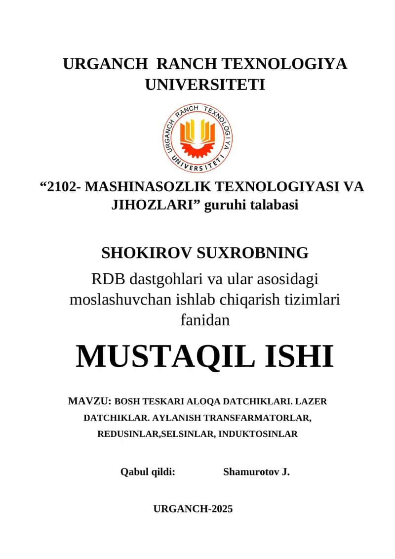 Bosh teskari aloqa datchiklari, lazer datchiklar, aylanish transfarmatorlar, redusinlar, selsinlar, induktosinlar