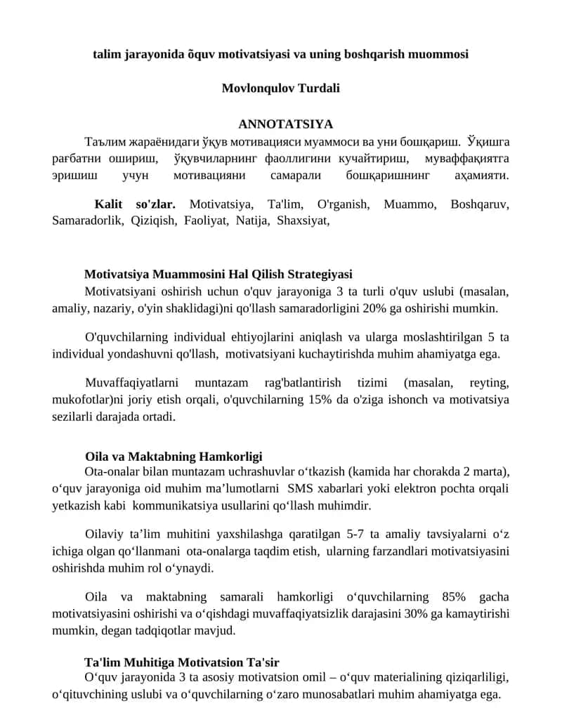 Motivatsiya Muammosini Hal Qilish Strategiyasi