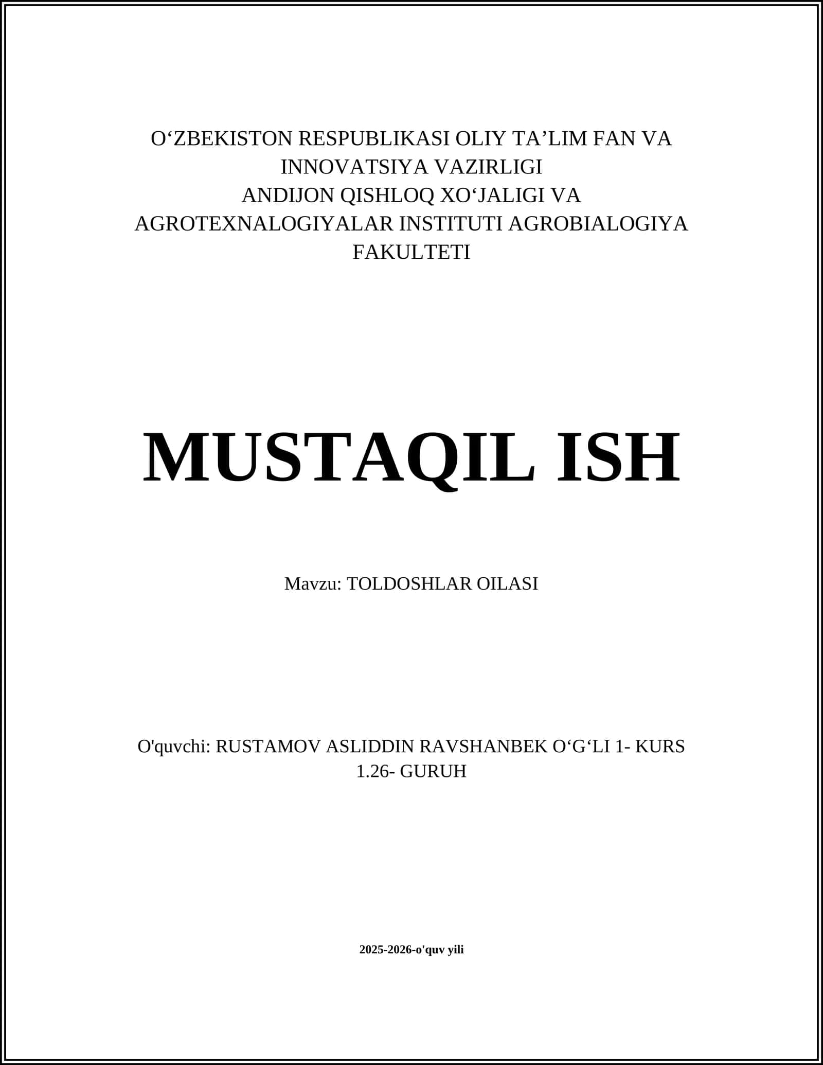 TOLDOSHLAR OILASI
