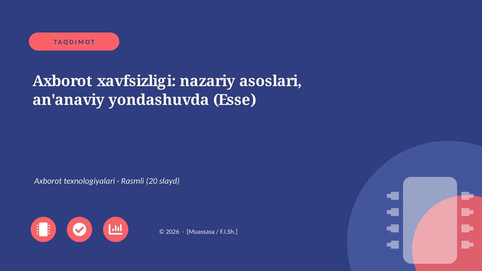 Axborot xavfsizligi: nazariy asoslari, an'anaviy yondashuvda (Esse)