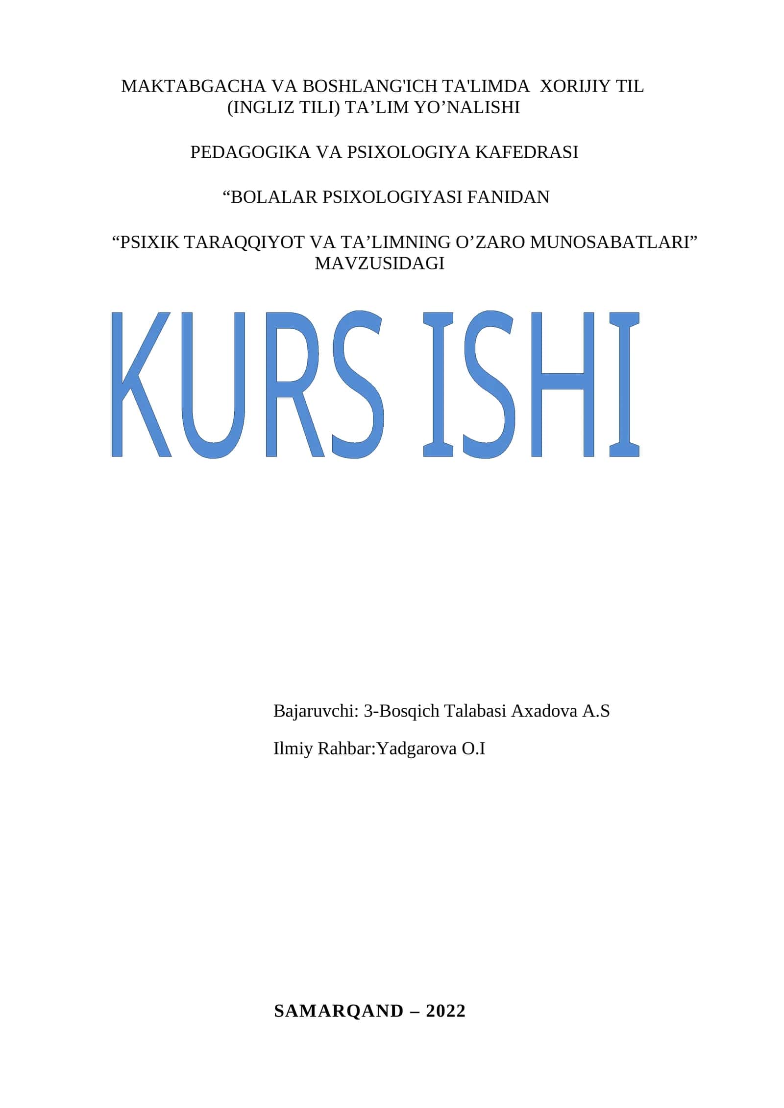 PSIXIK TARAQQIYOT VA TA’LIMNING O’ZARO MUNOSABATLARI