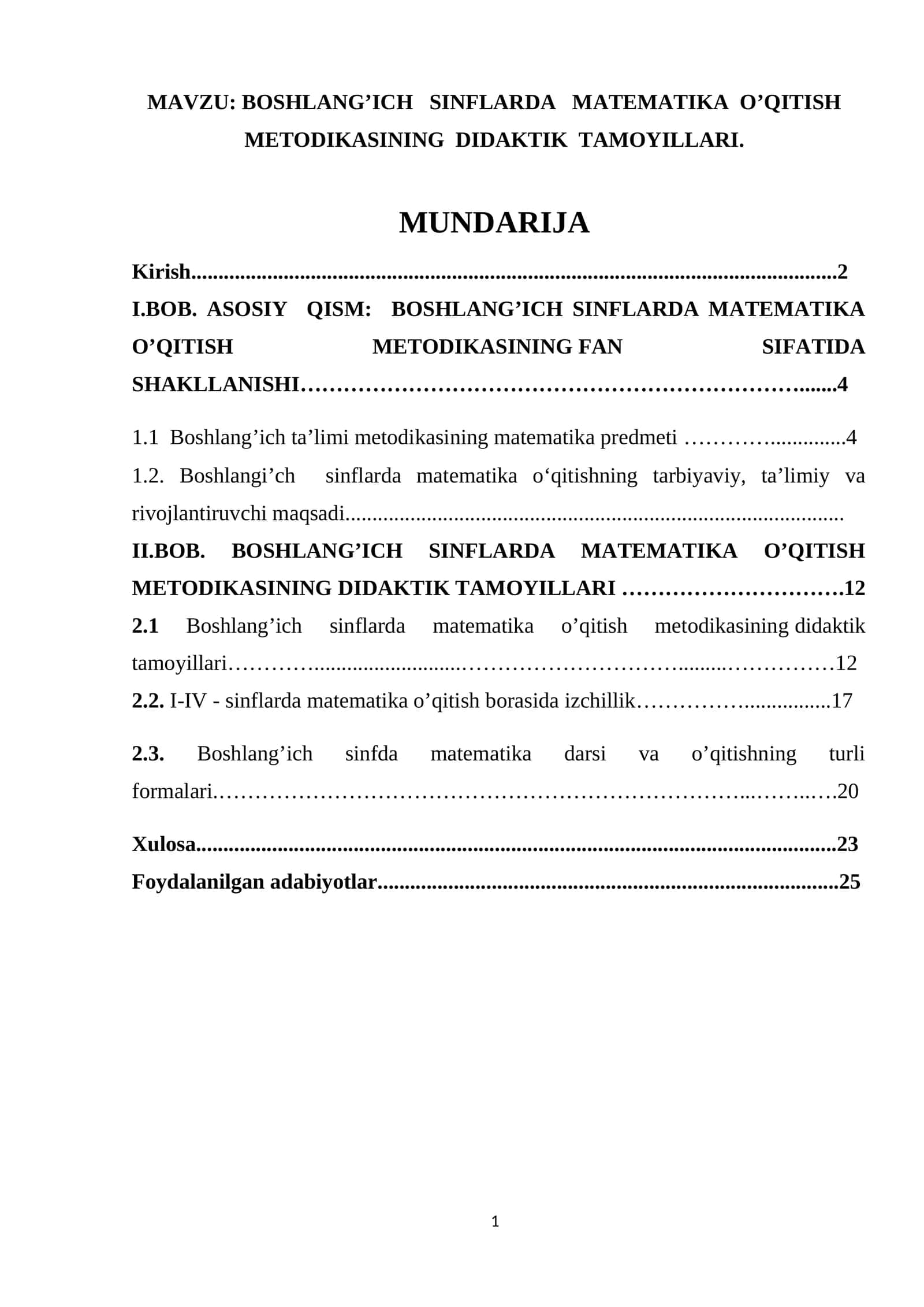 BOSHLANG’ICH SINFLARDA MATEMATIKA O’QITISH METODIKASINING DIDAKTIK TAMOYILLARI
