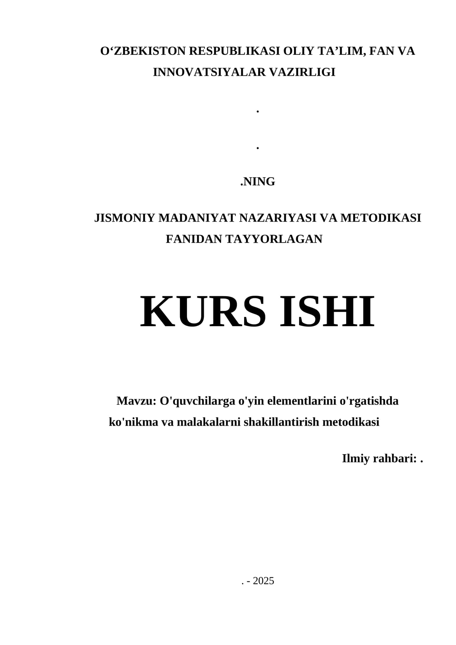 O'yin elementlarini o'rgatishda ko'nikma va malakalarni shakillantirish metodikasi