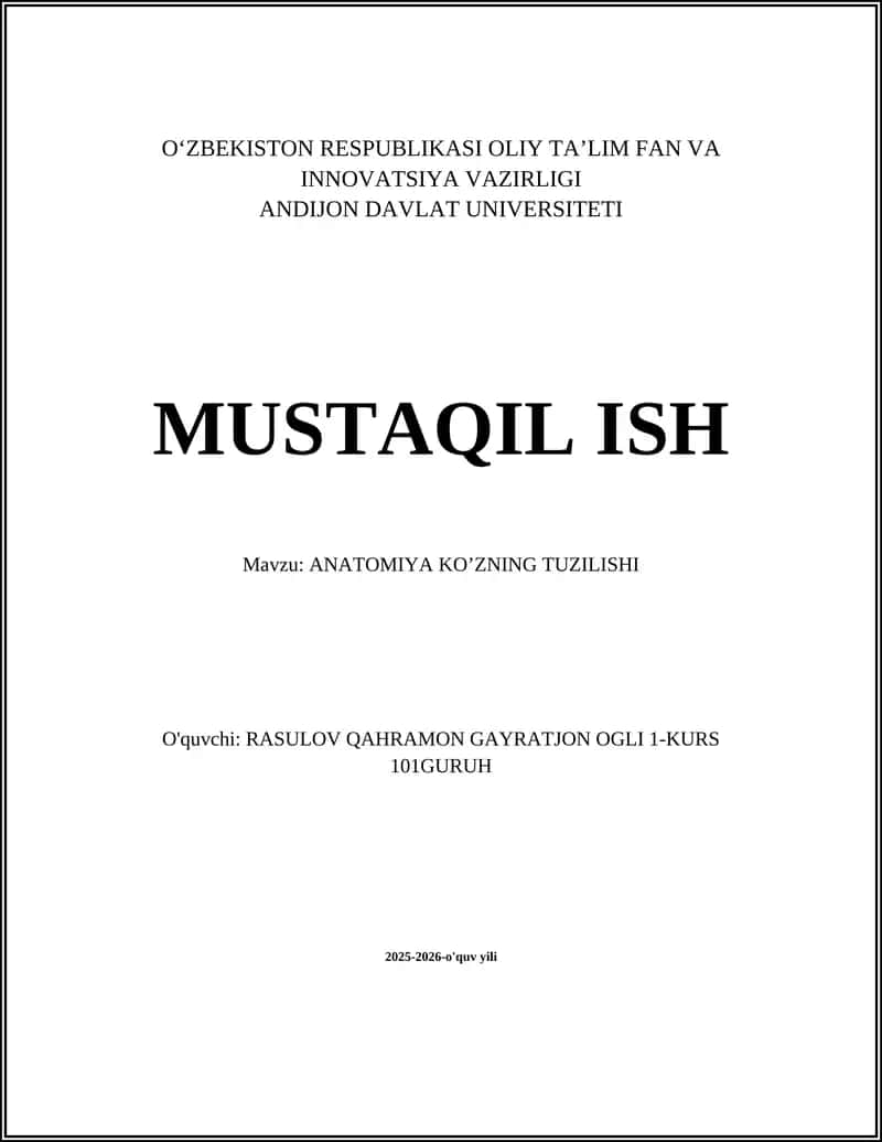 ANATOMIYA KO’ZNING TUZILISHI