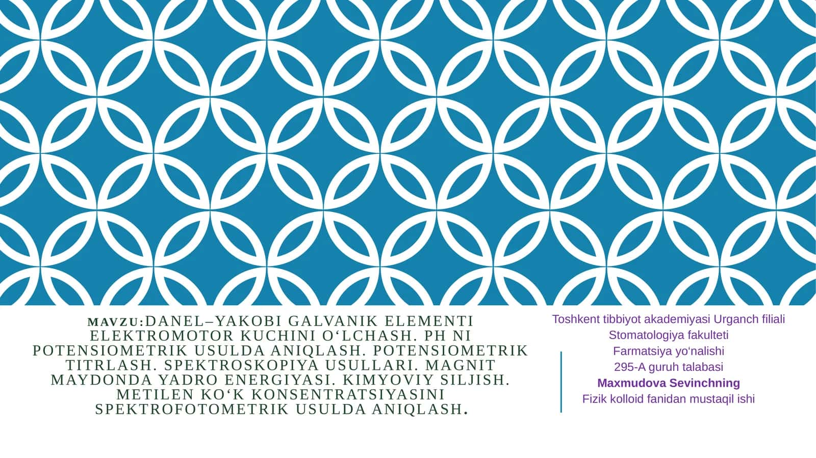 Fizikkolloid fanidan mustaqil ishi
