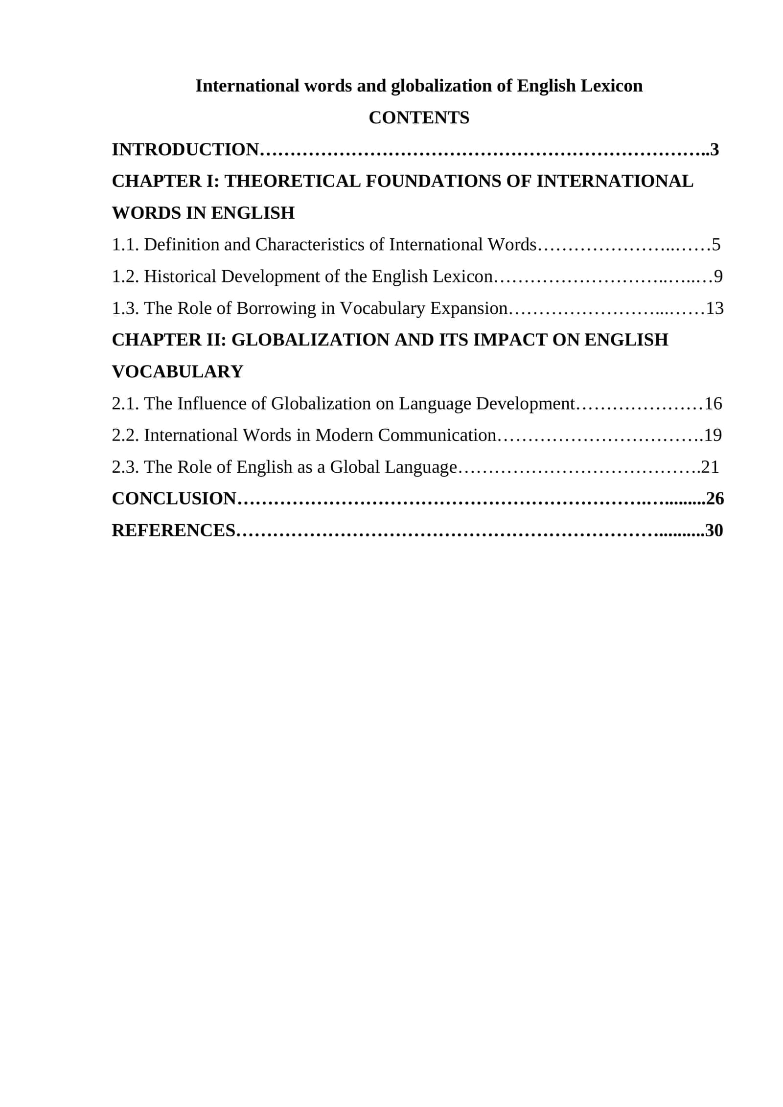 International words and globalization of English Lexicon
