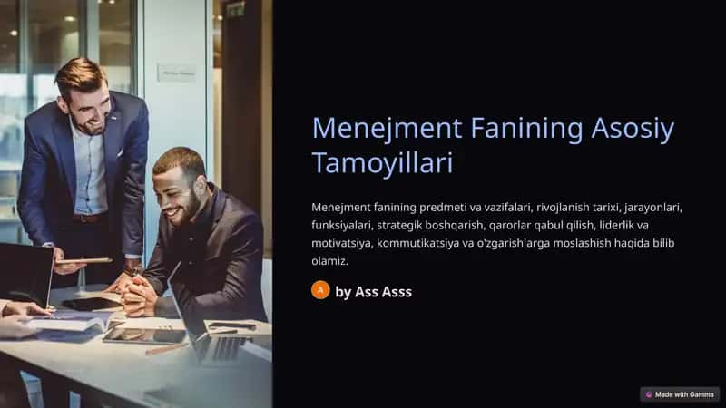 Menejment Fanining Asosiy Tamoyillari