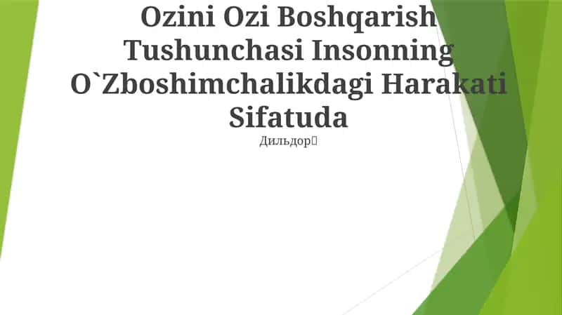 O'zini O'zi Boshqarish Tushunchasi