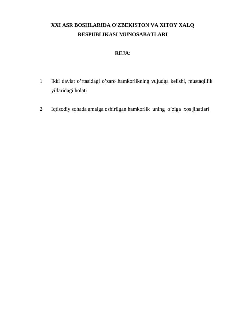 Oʻzbekiston va Xitoy Xalq Respublikasi munosabatlari
