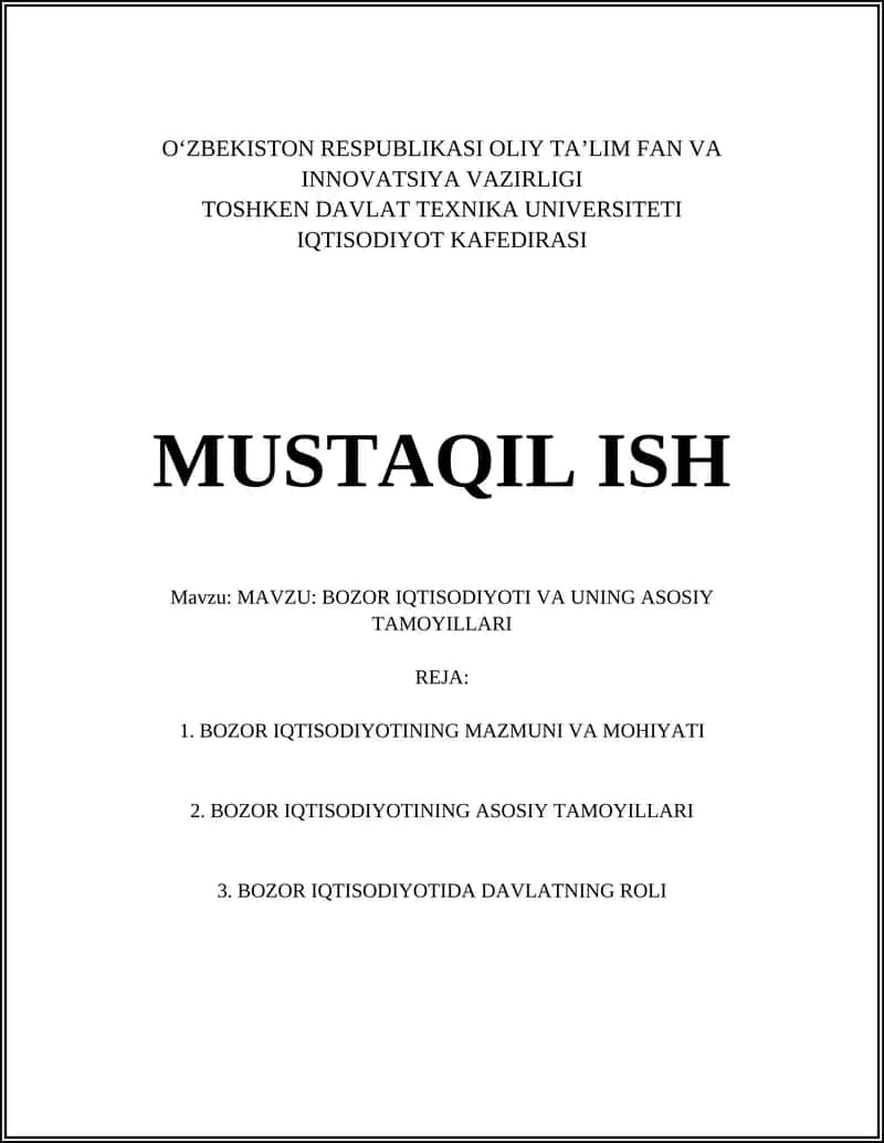 Bozor iqtisodiyoti va uning asosiy tamoyillari