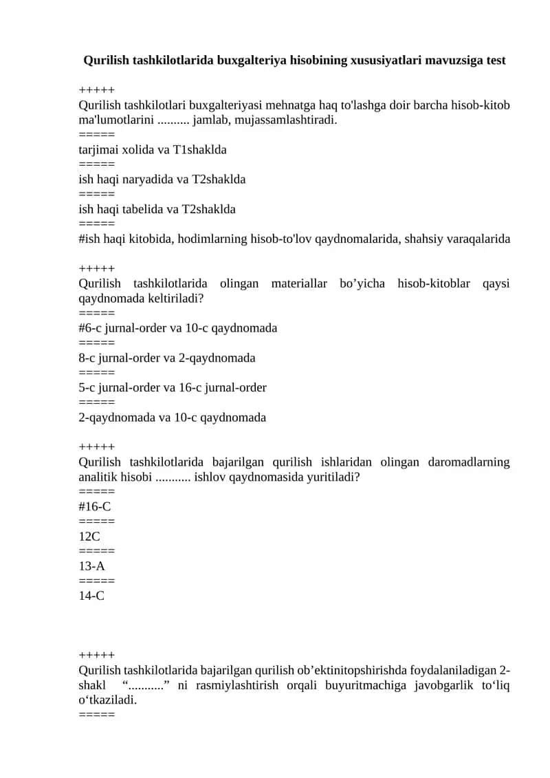 Qurilish tashkilotlarida buxgalteriya hisobining xususiyatlari