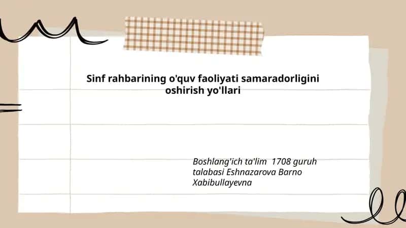 Sinf rahbarining o'quv faoliyati samaradorligini oshirish yo'llari