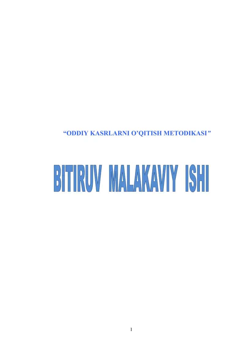 ODDIY KASRLARNI O’QITISH METODIKASI