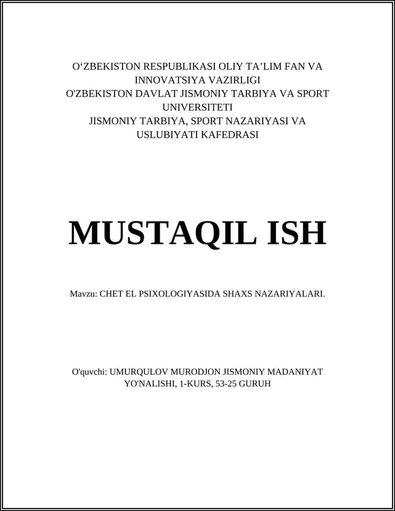 CHET EL PSIXOLOGIYASIDA SHAXS NAZARIYALARI