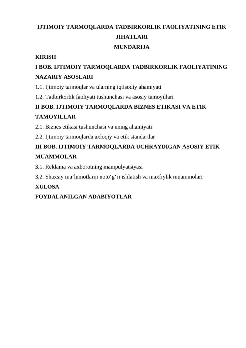 IJTIMOIY TARMOQLARDA TADBIRKORLIK FAOLIYATINING ETIK JIHATLARI