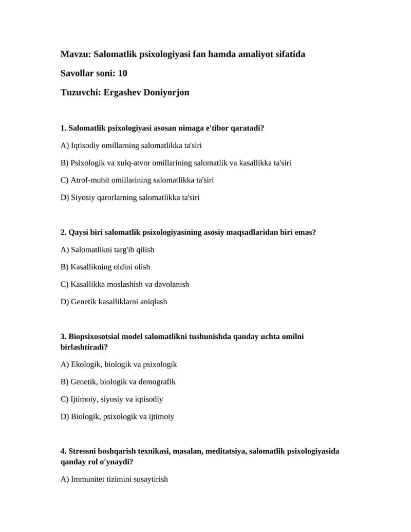 Salomatlik psixologiyasi