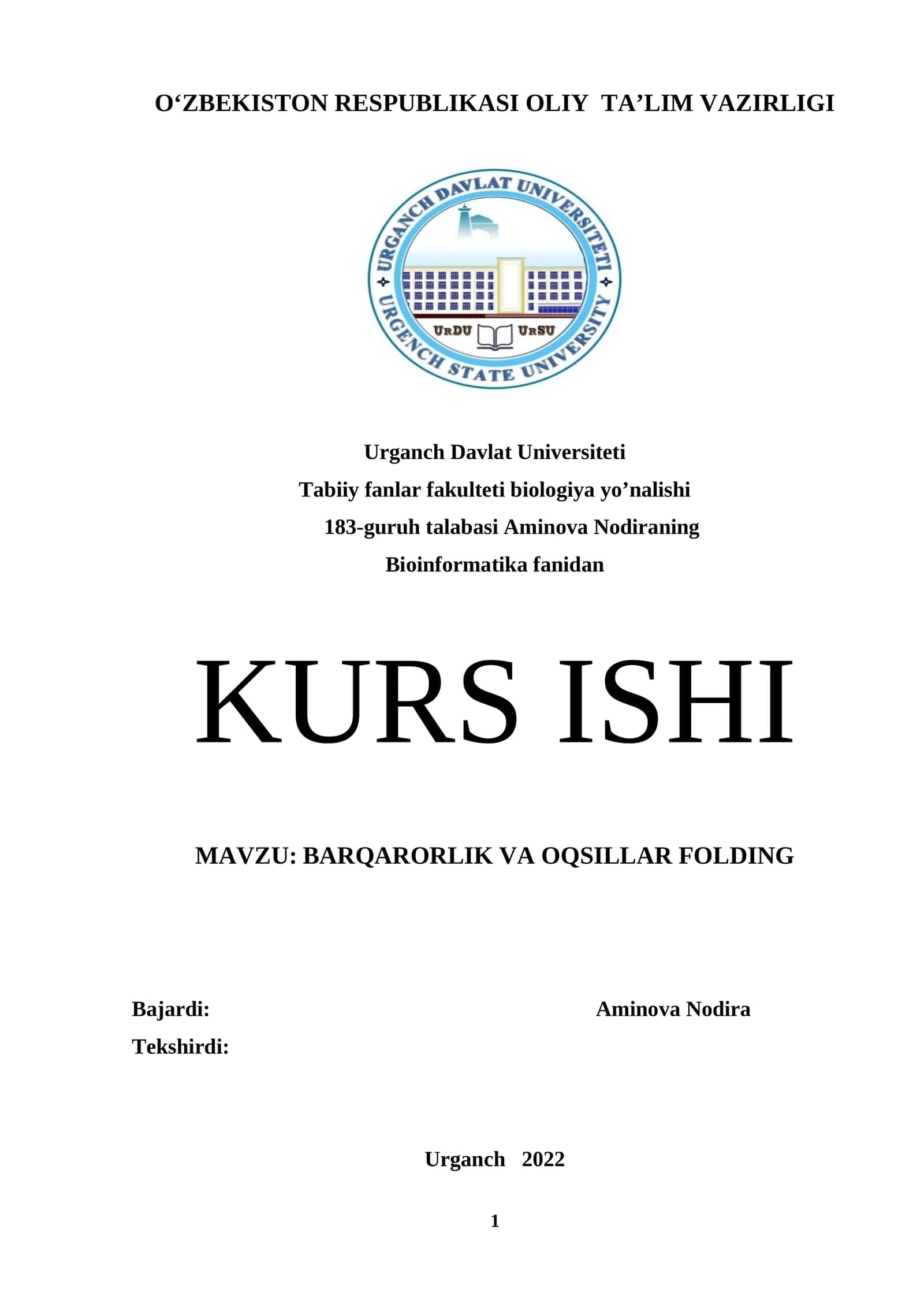 KURS ISHI: BARQARORLIK VA OQSILLAR FOLDING