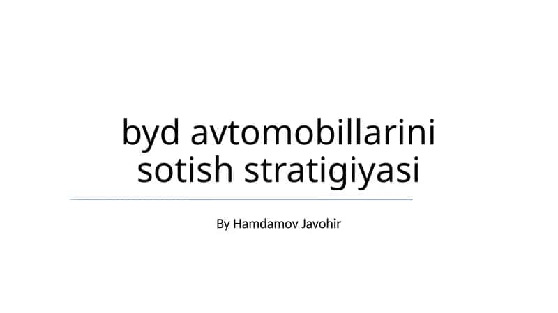 BYD Avtomobil Sotuv Strategiyasi