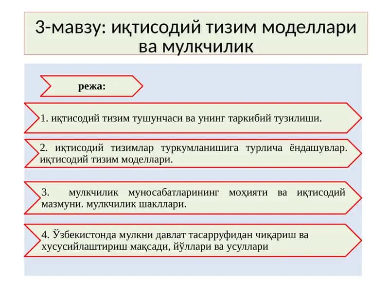 Иқтисодий тизим моделлари ва мулкчилик тизим