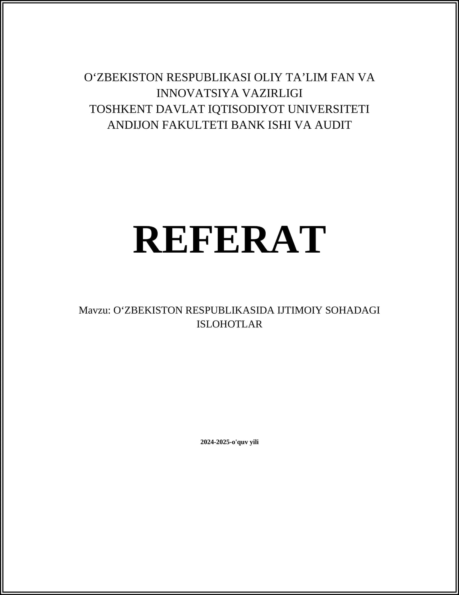 OʻZBEKISTON RESPUBLIKASIDA IJTIMOIY SOHADAGI ISLOHOTLAR