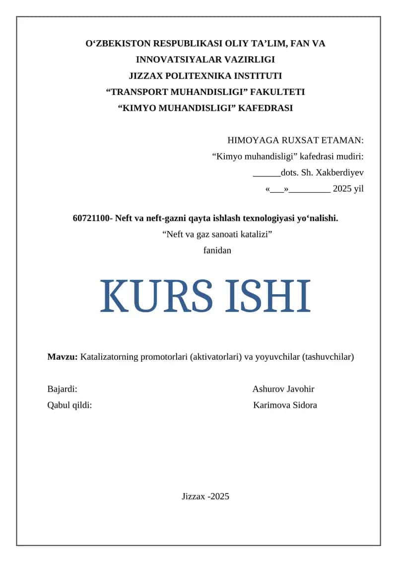 Katalizatorning promotorlari (aktivatorlari) va yoyuvchilar (tashuvchilar)