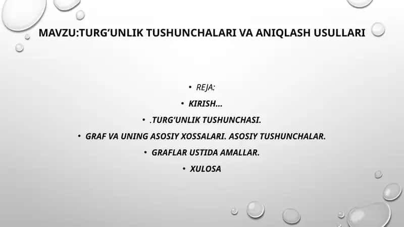 TURG’UNLIKTUSHUNCHALARI VA ANIQLASH USULLARI