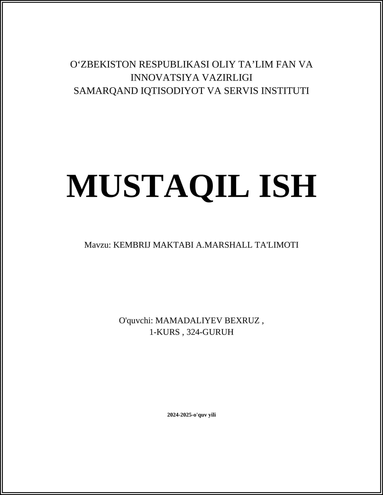 KEMBRIJ MAKTABI A.MARSHALL TA'LIMOTI