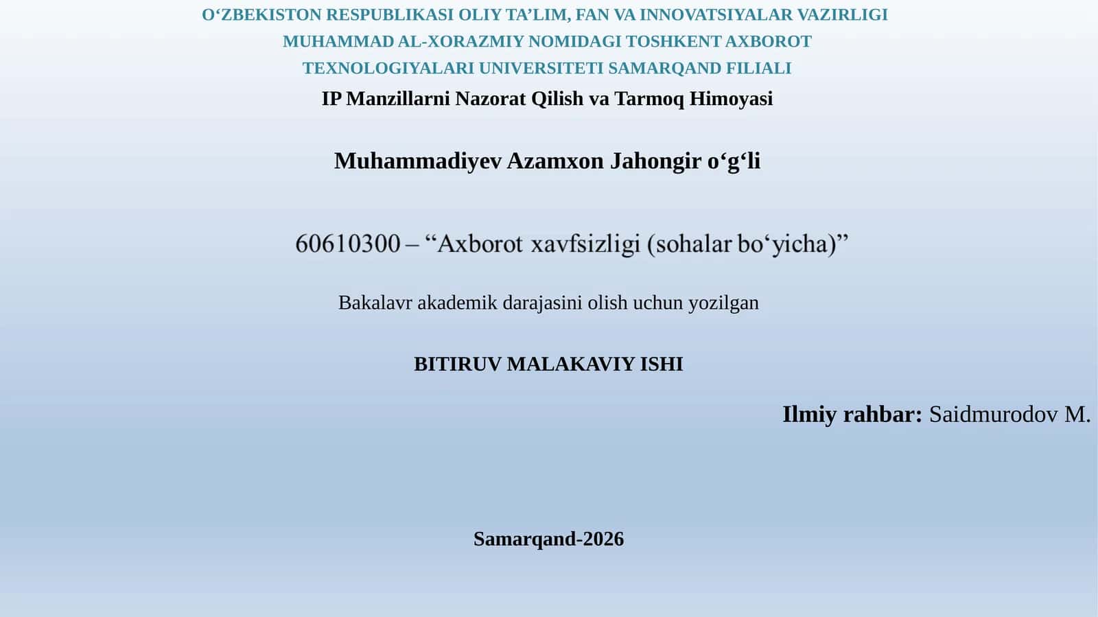 IP Manzillarni Nazorat Qilish va Tarmoq Himoyasi