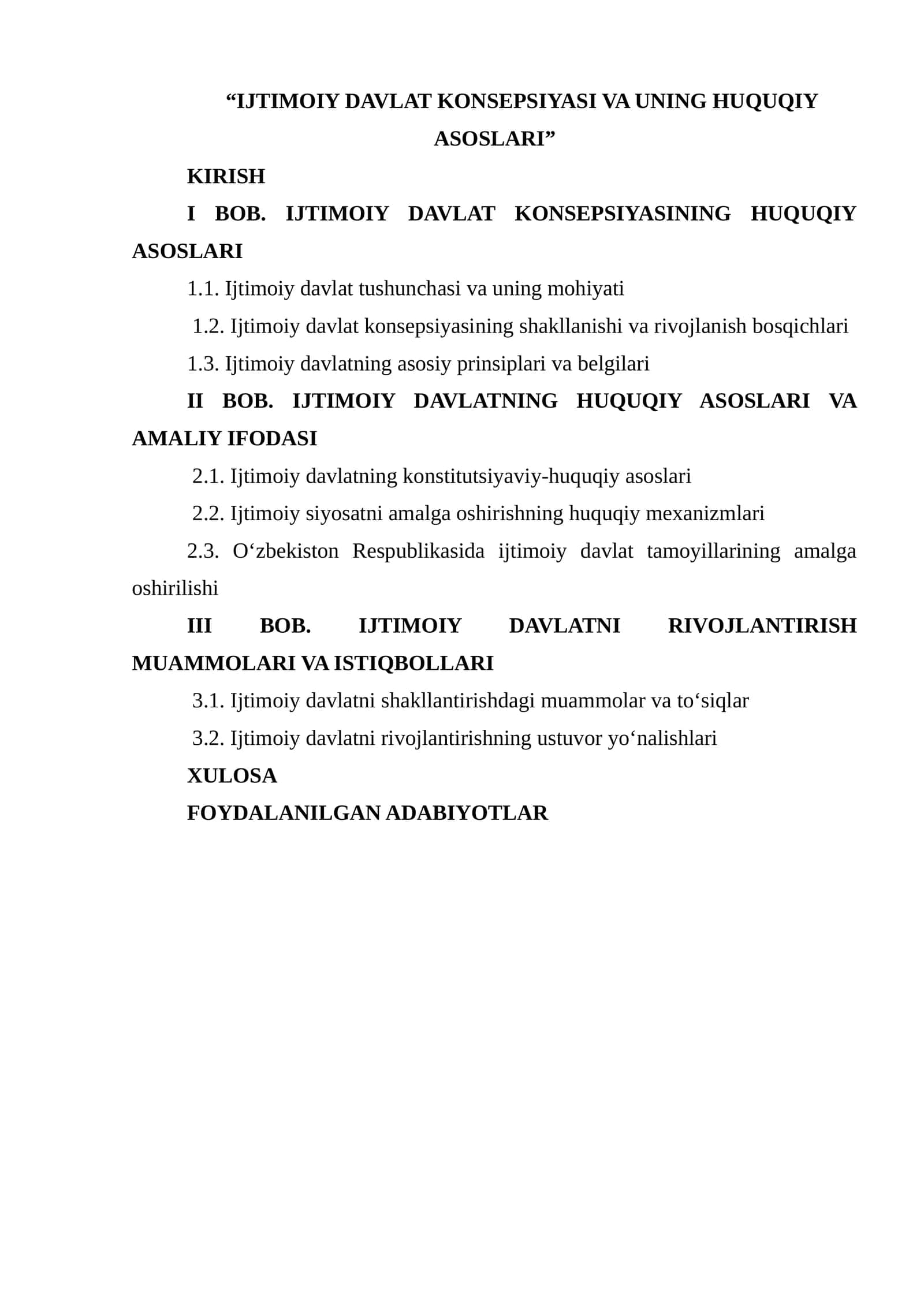 IJTIMOIY DAVLAT KONSEPSIYASI VA UNING HUQUQIY ASOSLARI