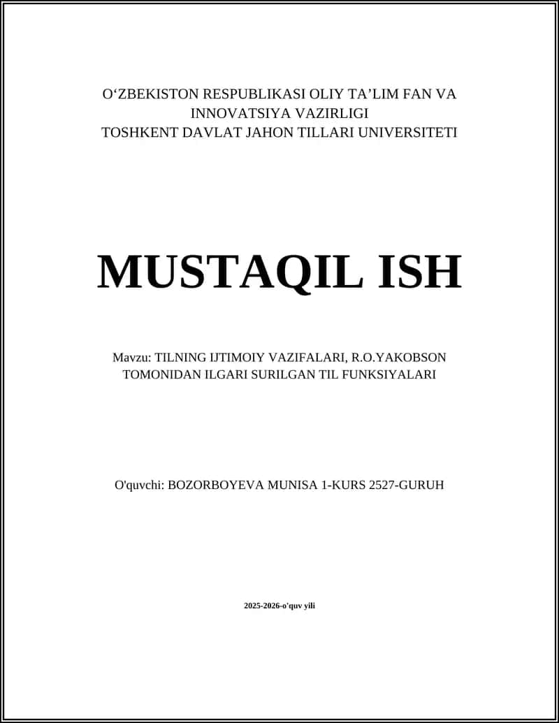 Tilning Ijtimoiy Vaqifalari, R.O.Yakobson tomonidan ilgari surilgan Til Funksiyalari