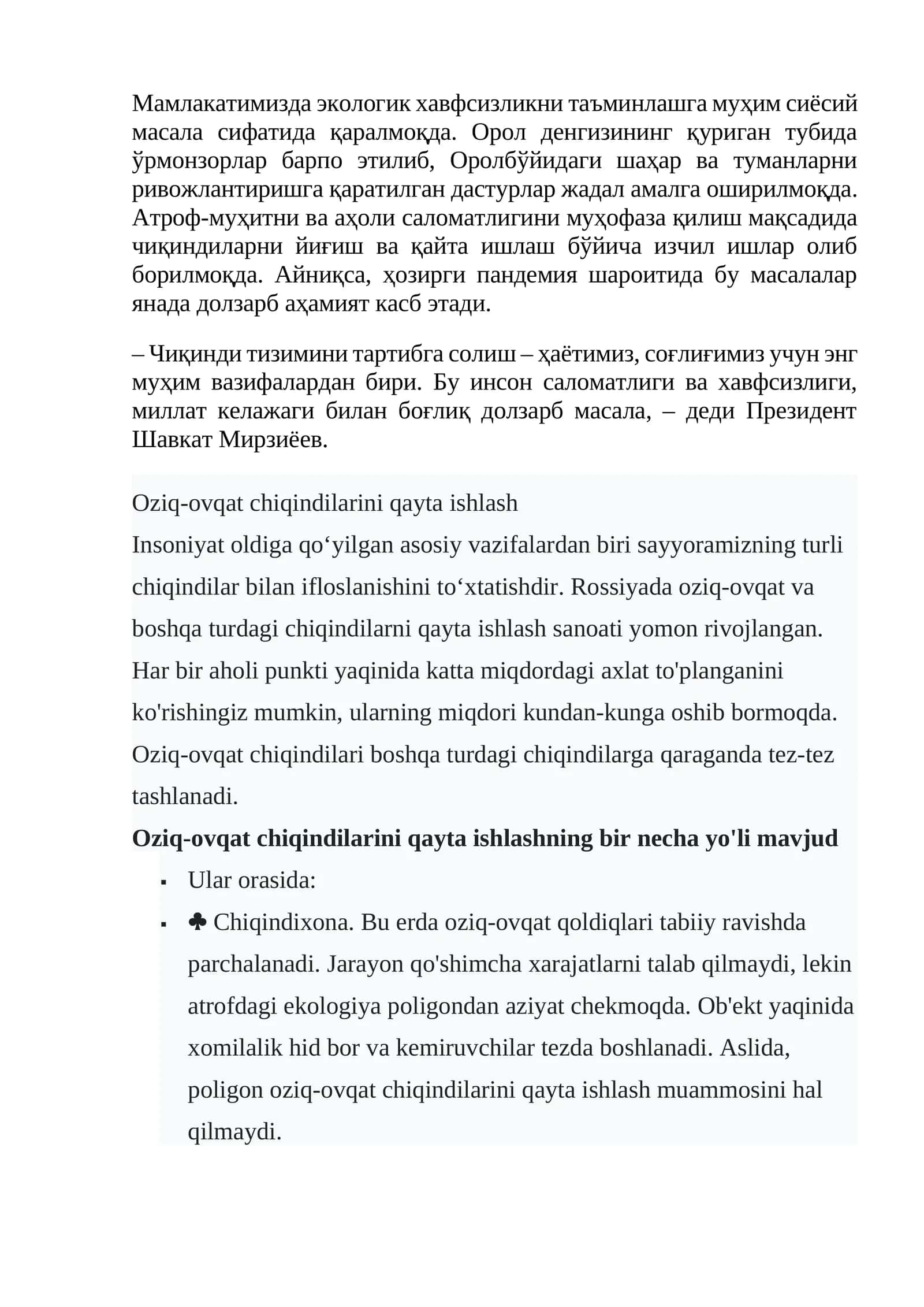 Oziq-ovqat chiqindilarini qayta ishlash