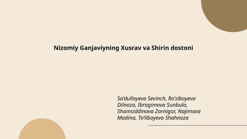 Nizomiy Ganjaviyning Xusrav va Shirin dostoni