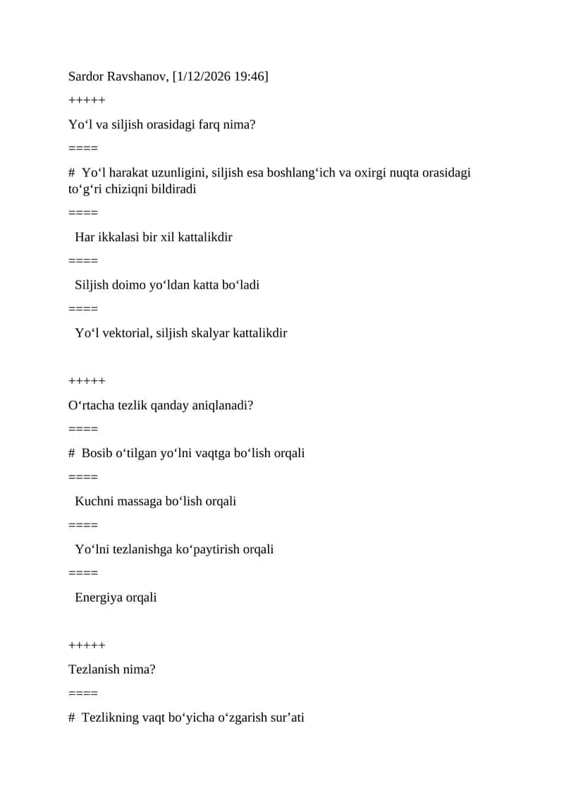 fizika yakuniy test javoblari