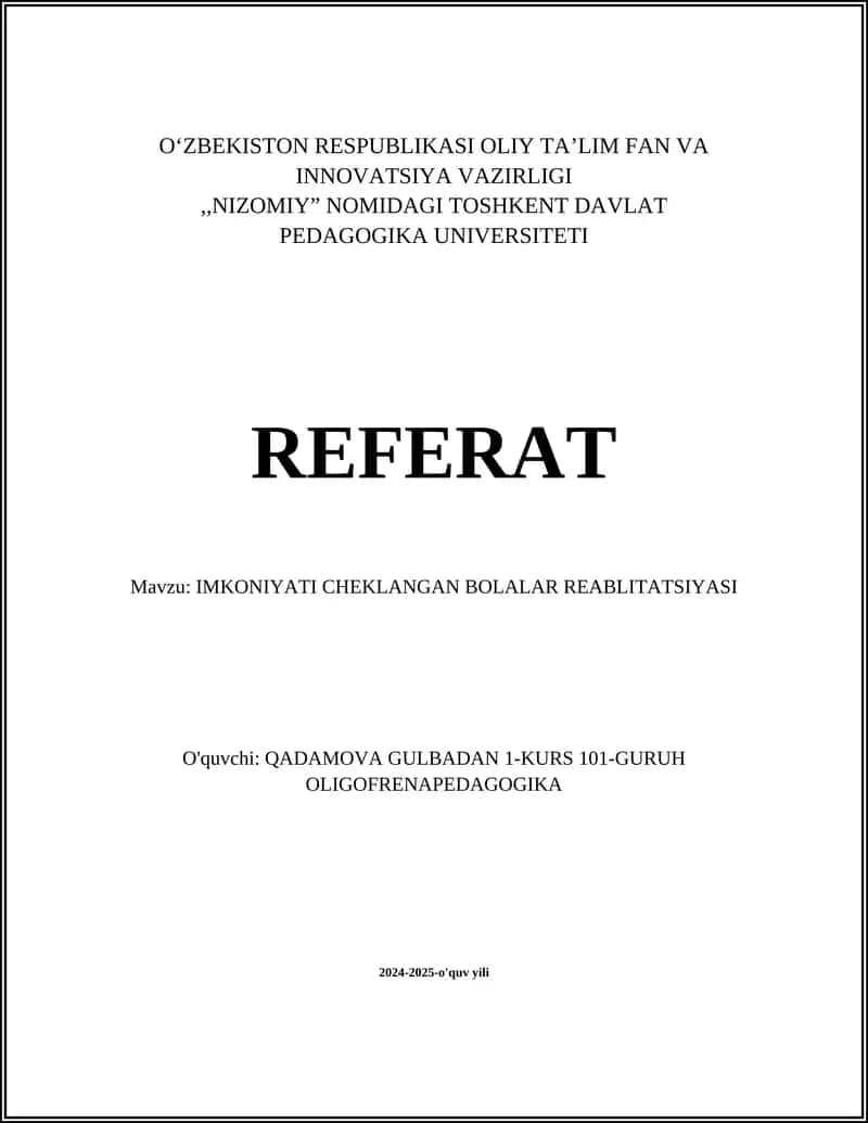 IMKONIYATI CHEKLANGAN BOLALAR REABLITATSIYASI