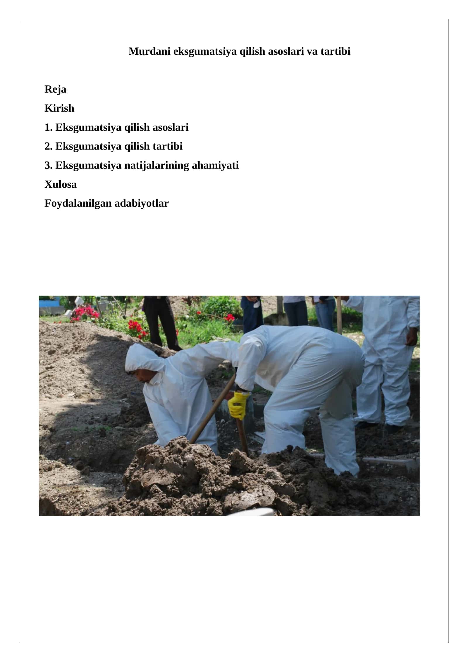 Murdani eksgumatsiya qilish asoslari va tartibi