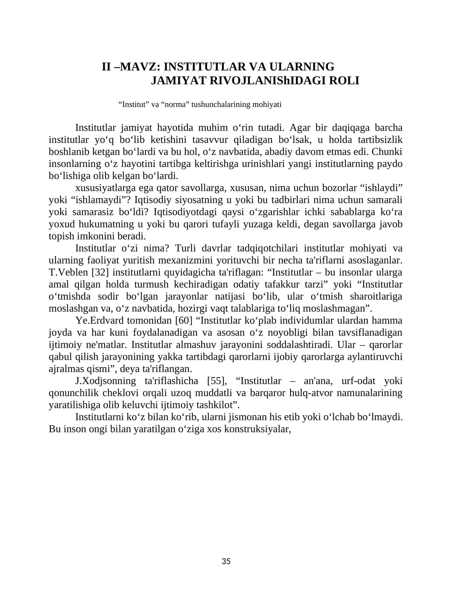 Institutlar va ularning jamiyat rivojlanishidagi roli
