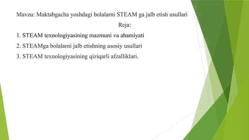 Maktabgacha yoshdagi bolalarni STEAM ga jalb etish usullari