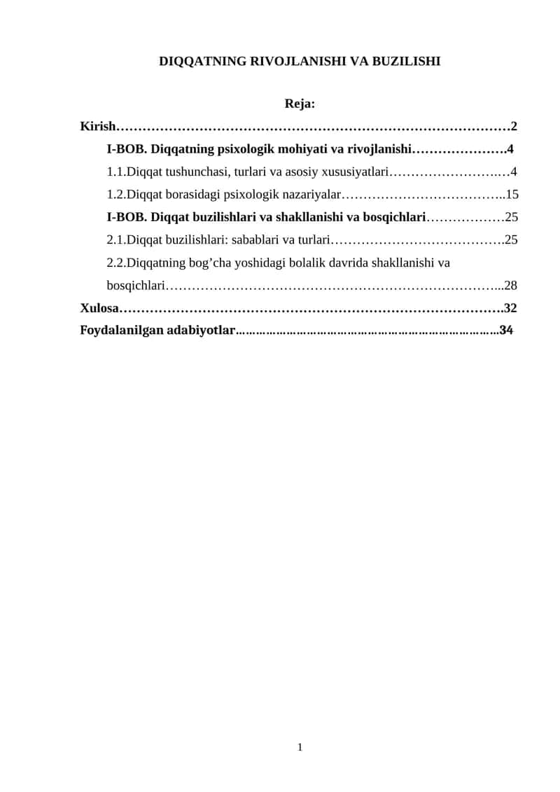 DIQQATNING RIVOJLANISHI VA BUZILISHI