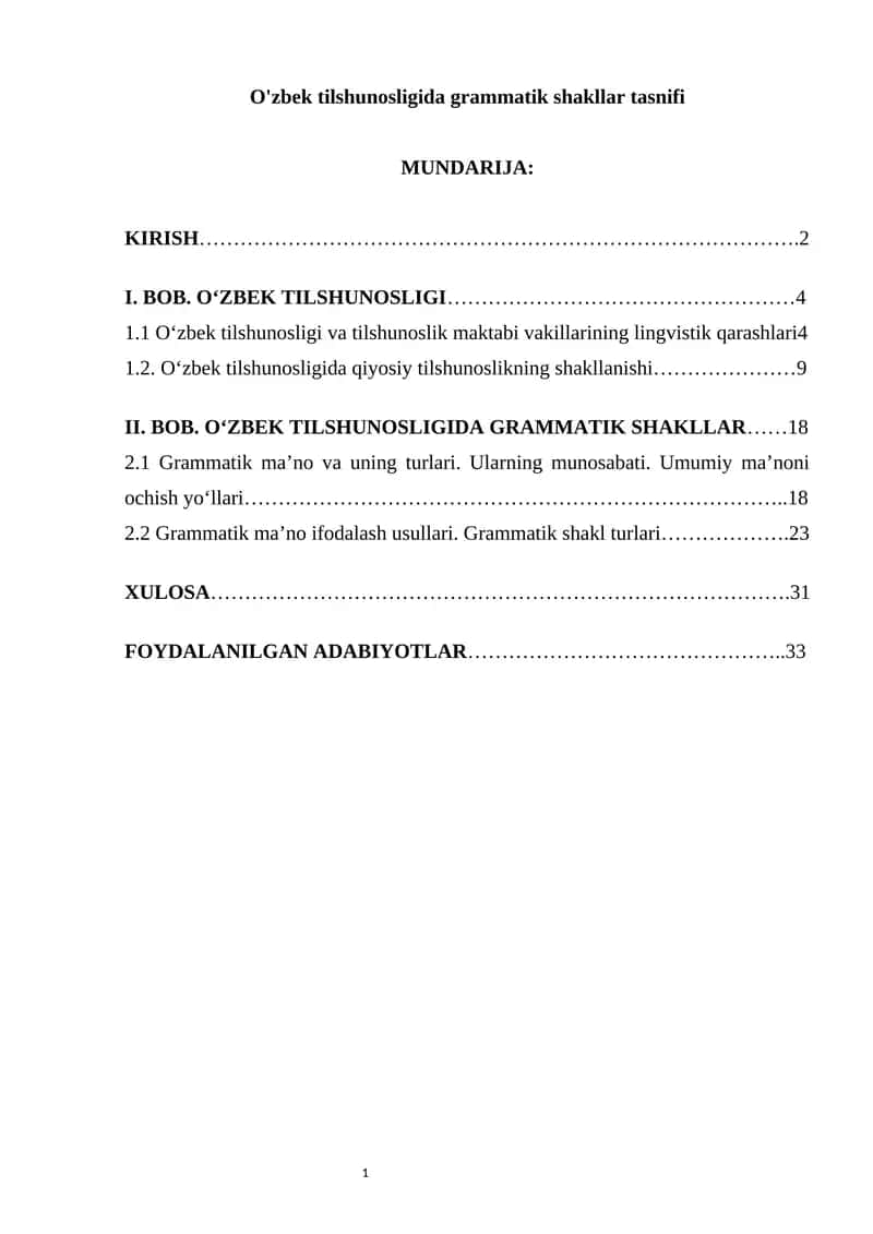 O'zbek tilshunosligida grammatik shakllar tasnifi