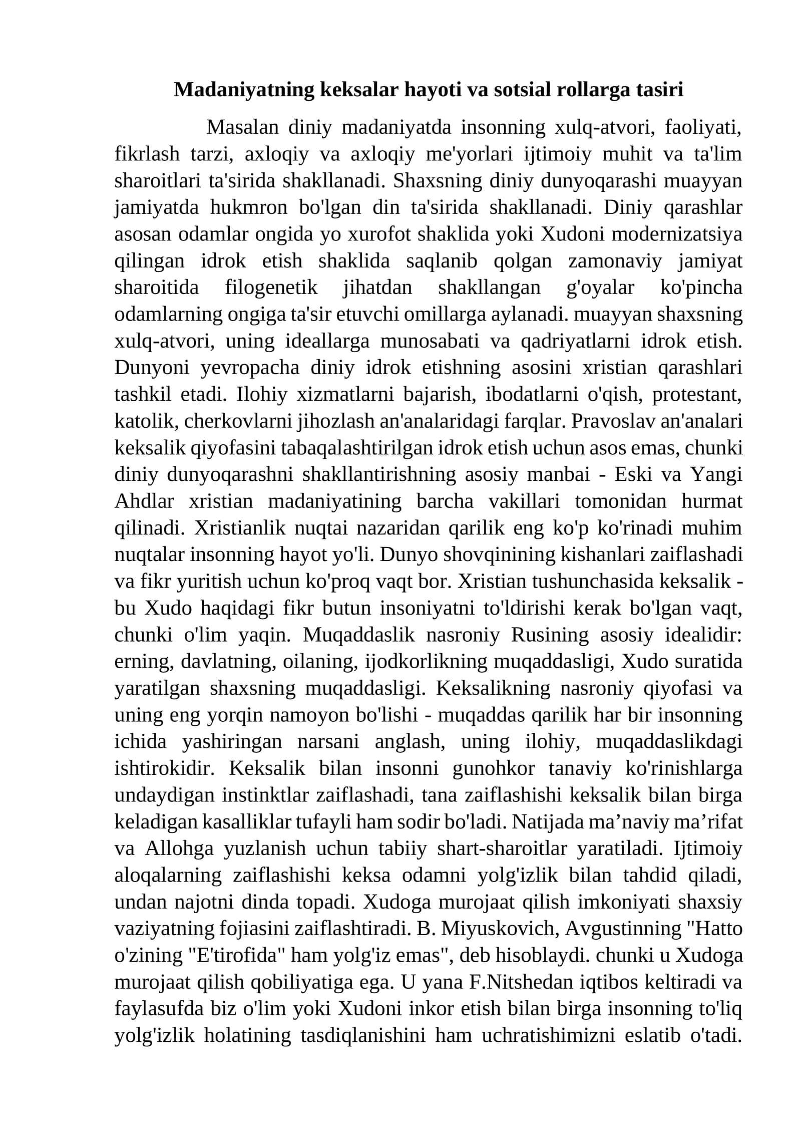 Madaniyatning keksalar hayoti va sotsial rollarga tasiri