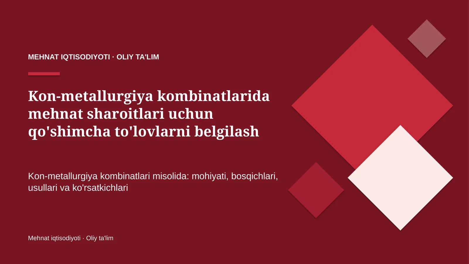 Kon-metallurgiya kombinatlarida mehnat sharoitlari uchun qo'shimcha to'lovlarni belgilash