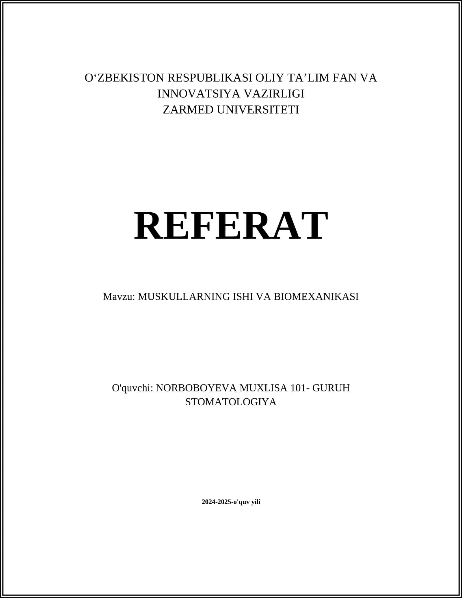MUSKULLARNING ISHI VA BIOMEXANIKASI