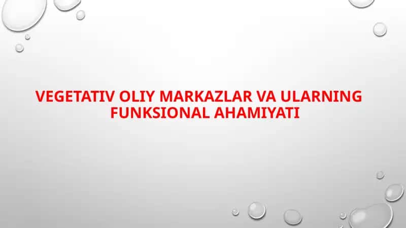 Vegetativ oliy markazlar va ularning funksional ahamiyati